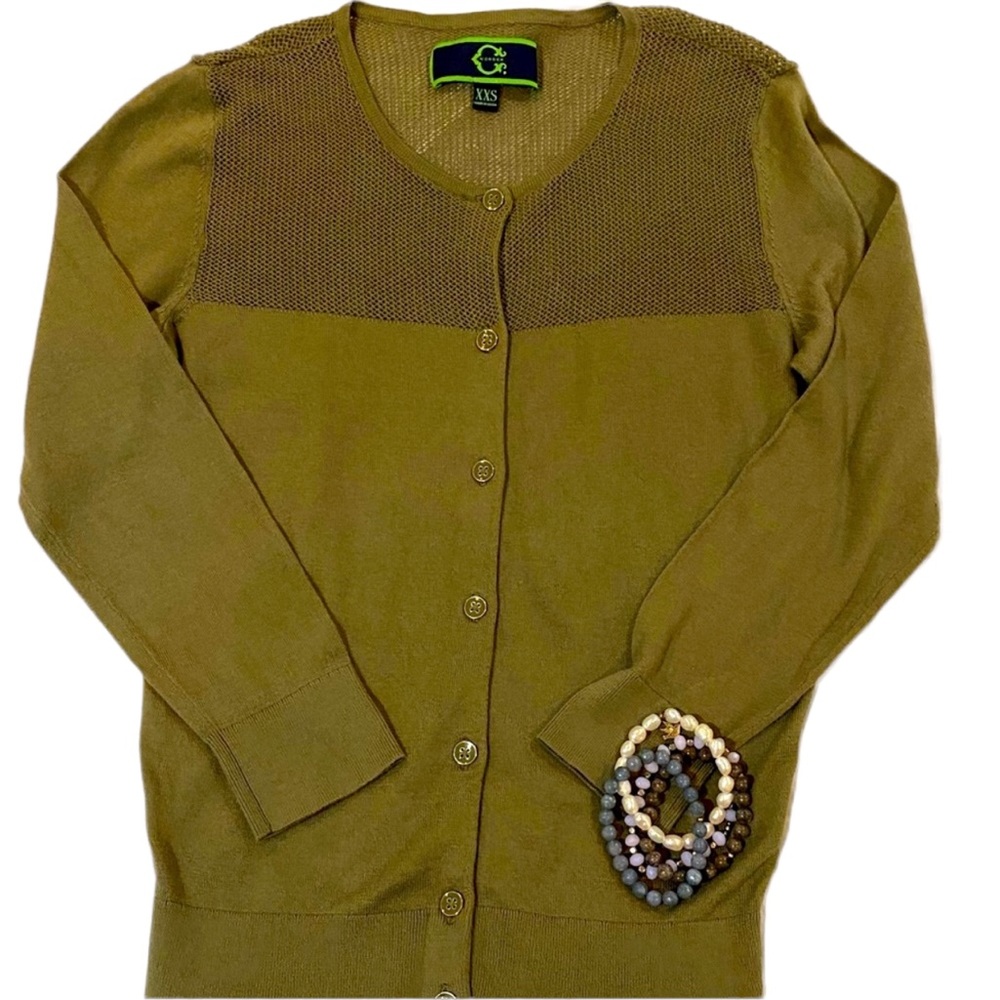 olive green long sleeve knit button front sweater - C Wonder
